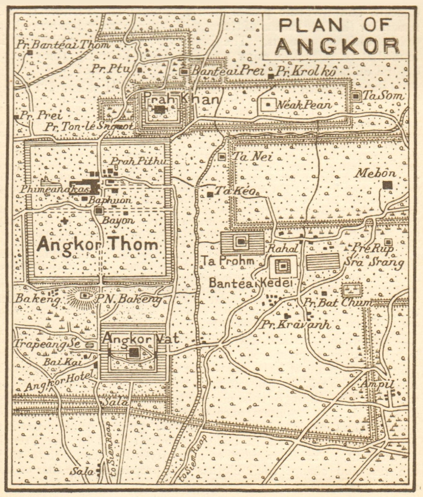Angkor Wat & Angkor Thum sketch plan. Cambodia 1920 old antique map chart